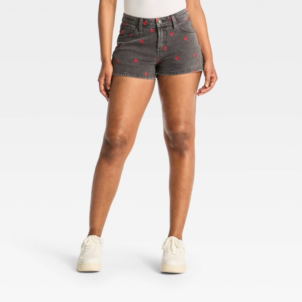 Women's Curvy Mid-Rise Cut-Off Denim Shorts - Wild Fable Black/Red - Picture 3 of 4